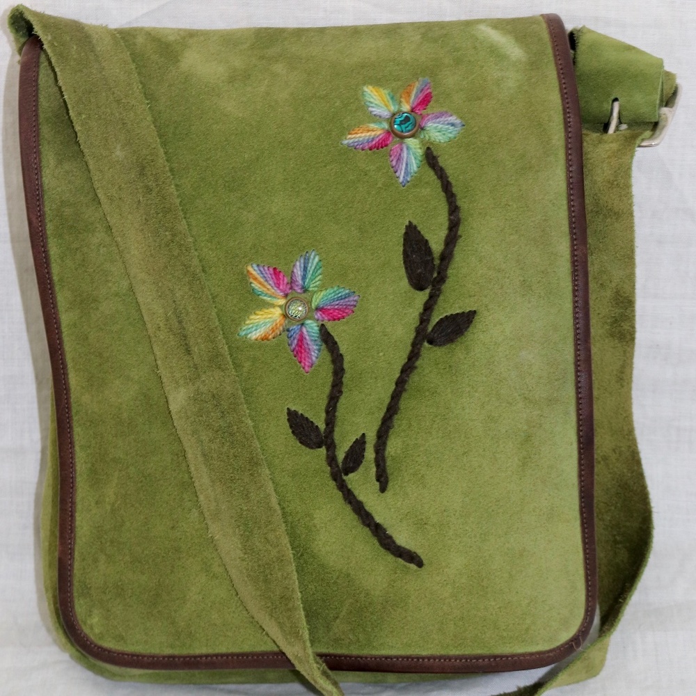 CALLEEN CORDERO Suede Embroidered flowers handbag